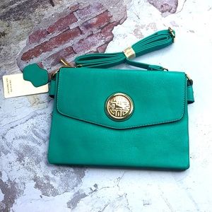 🆕Teal Green Color Crossbody or Shoulder Purse Flap magnetic snap closure